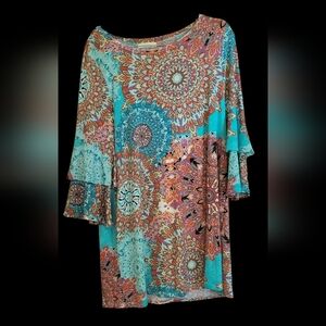 Entro Teal and Orange Mandala Midi Dress Fall Fashion #12